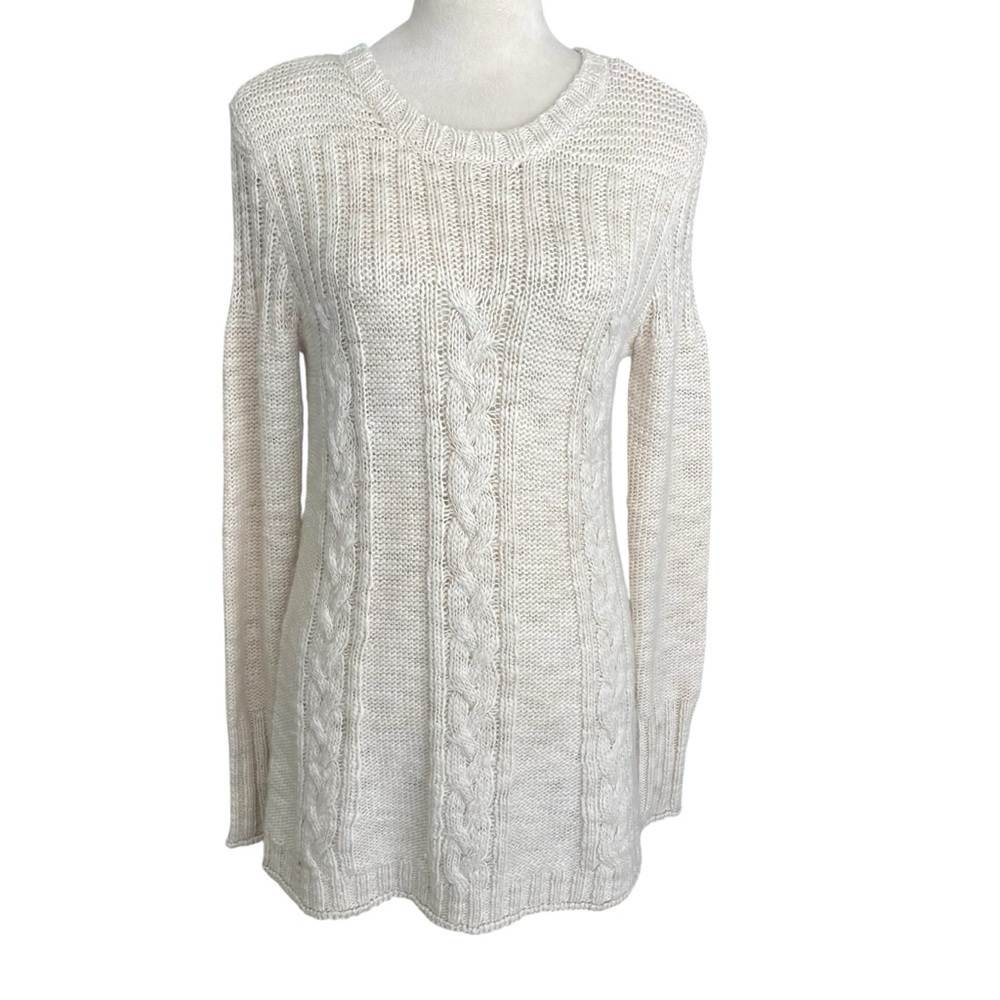 Prana Wool Blend Sweater Women S Preppy Y2K Cable Knit Neutral Pullover Academia